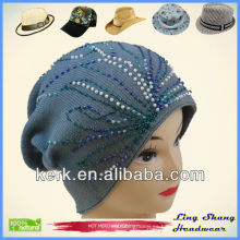 LSC11 Ningbo Lingshang 100% sombrero de algodón con flores Beads sombrero de invierno de moda